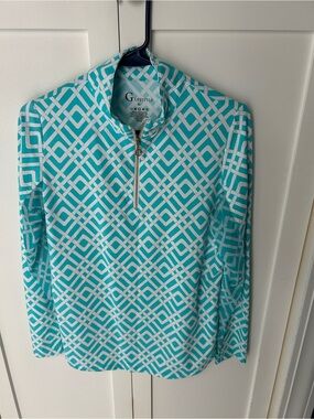 NWOT G Lifestyle Women's Long Sleeve Teal Geometric Quarter-Zip Top